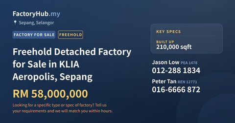 Factory For Sale - Freehold Detached Factory for Sale in KLIA Aeropolis, Sepang - Sepang, Selangor