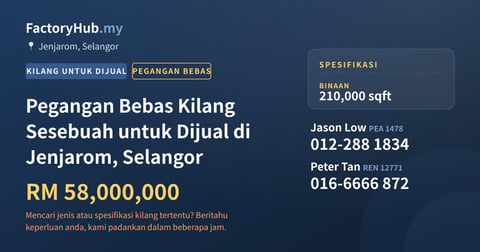 Kilang Untuk Dijual - Pegangan Bebas Kilang Sesebuah untuk Dijual di Jenjarom, Selangor - Jenjarom, Selangor