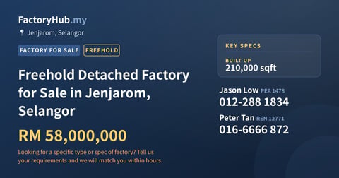 Factory For Sale - Freehold Detached Factory for Sale in Jenjarom, Selangor - Jenjarom, Selangor