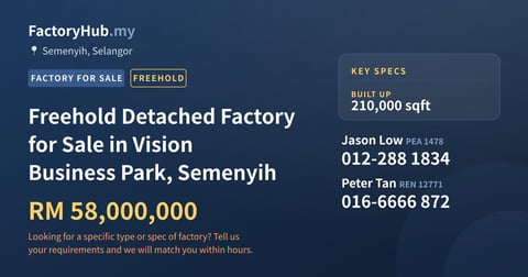 Factory For Sale - Freehold Detached Factory for Sale in Vision Business Park, Semenyih - Semenyih, Selangor