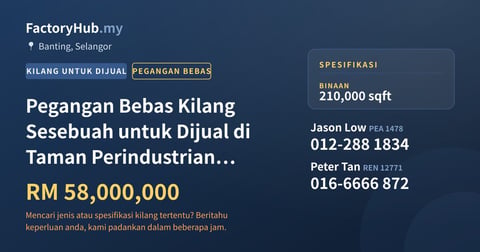 Kilang Untuk Dijual - Pegangan Bebas Kilang Sesebuah untuk Dijual di Taman Perindustrian Arab-Malaysia, Banting - Banting, Selangor