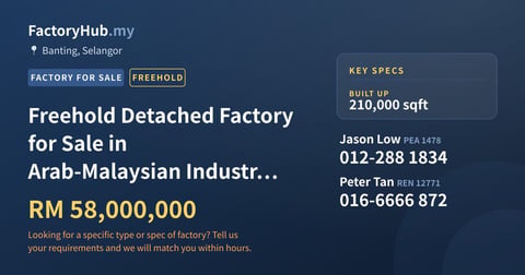 Factory For Sale - Freehold Detached Factory for Sale in Arab-Malaysian Industrial Park, Banting - Banting, Selangor