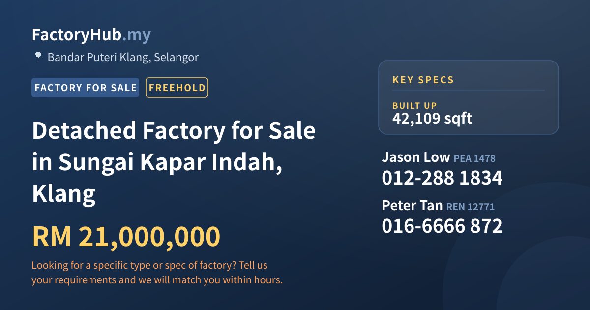 Factory For Sale - Detached Factory for Sale in Sungai Kapar Indah, Klang - Bandar Puteri Klang, Selangor
