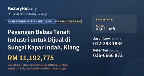 Tanah Untuk Dijual - Pegangan Bebas Tanah Industri untuk Dijual di Sungai Kapar Indah, Klang - Bandar Puteri Klang, Selangor