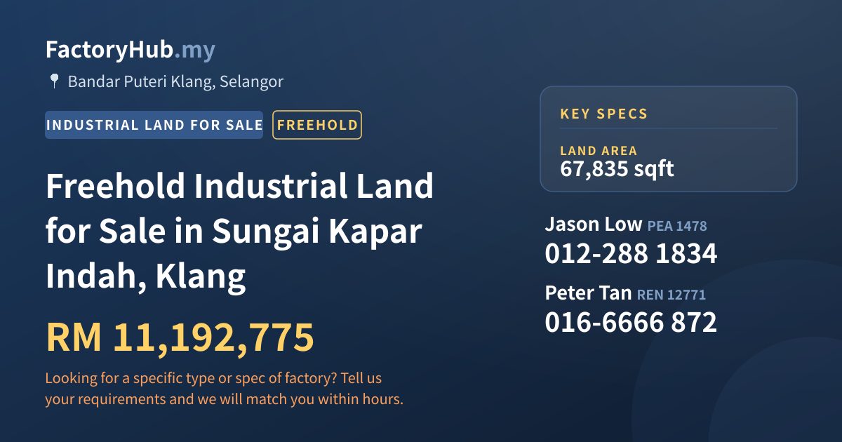 Land For Sale - Freehold Industrial Land for Sale in Sungai Kapar Indah, Klang - Bandar Puteri Klang, Selangor