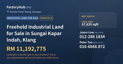 Land For Sale - Freehold Industrial Land for Sale in Sungai Kapar Indah, Klang - Bandar Puteri Klang, Selangor