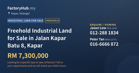 Land For Sale - Freehold Industrial Land for Sale in Jalan Kapar Batu 8, Kapar - Kapar, Selangor