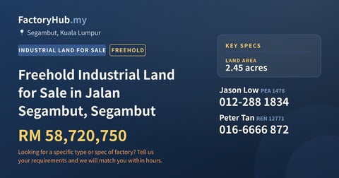 Land For Sale - Freehold Industrial Land for Sale in Jalan Segambut, Segambut - Segambut, Kuala Lumpur