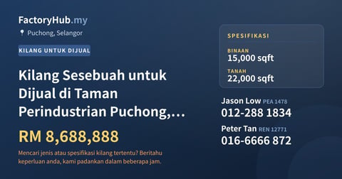 Kilang Untuk Dijual - Kilang Sesebuah untuk Dijual di Taman Perindustrian Puchong, Puchong - Puchong, Selangor