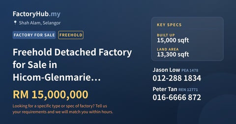 Factory For Sale - Freehold Detached Factory for Sale in Hicom-Glenmarie Industrial Park, Shah Alam - Shah Alam, Selangor