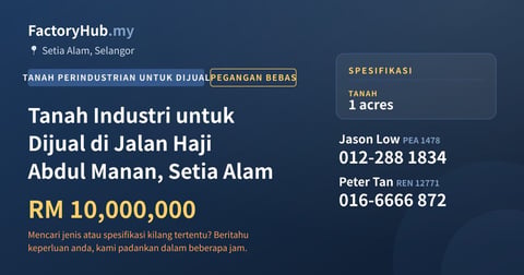 Tanah Untuk Dijual - Tanah Industri untuk Dijual di Jalan Haji Abdul Manan, Setia Alam - Setia Alam, Selangor