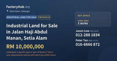 Land For Sale - Industrial Land for Sale in Jalan Haji Abdul Manan, Setia Alam - Setia Alam, Selangor