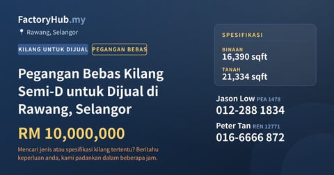 Kilang Untuk Dijual - Pegangan Bebas Kilang Semi-D untuk Dijual di Rawang, Selangor - Rawang, Selangor
