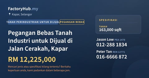 Tanah Untuk Dijual - Pegangan Bebas Tanah Industri untuk Dijual di Jalan Cerakah, Kapar - Kapar, Selangor