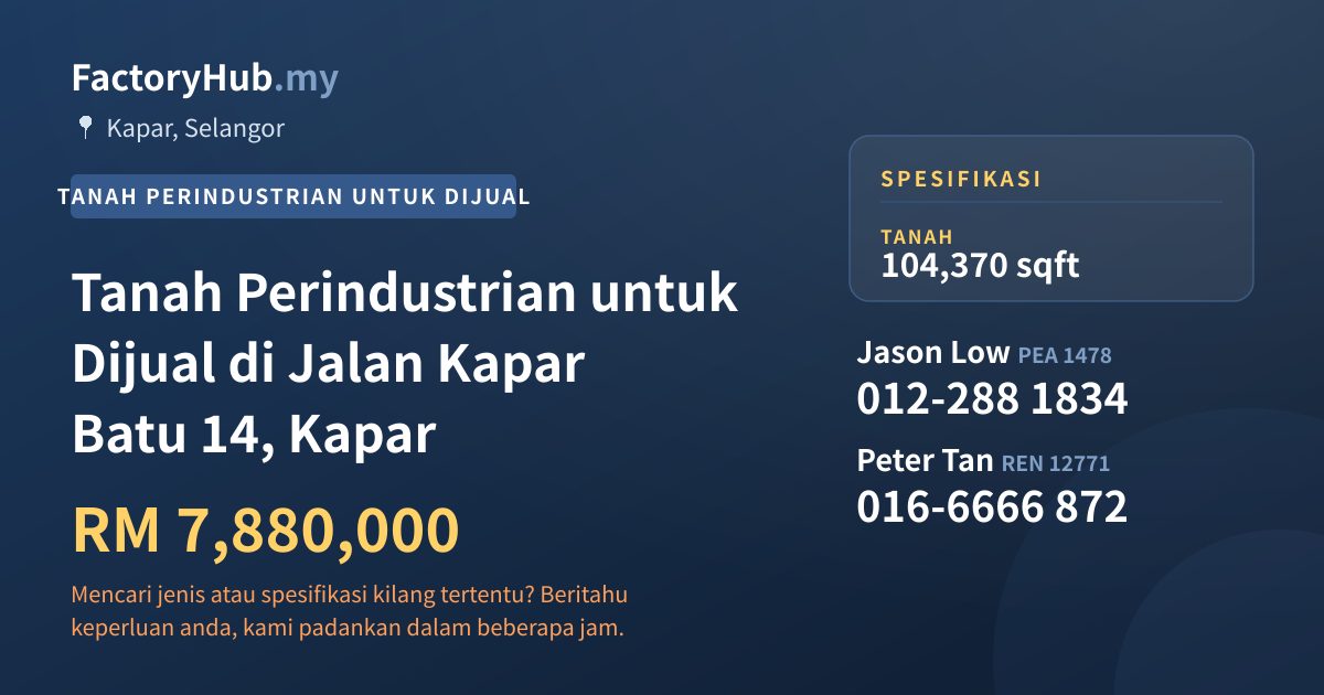 Tanah Untuk Dijual - Tanah Perindustrian untuk Dijual di Jalan Kapar Batu 14, Kapar - Kapar, Selangor