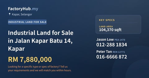Land For Sale - Industrial Land for Sale in Jalan Kapar Batu 14, Kapar - Kapar, Selangor