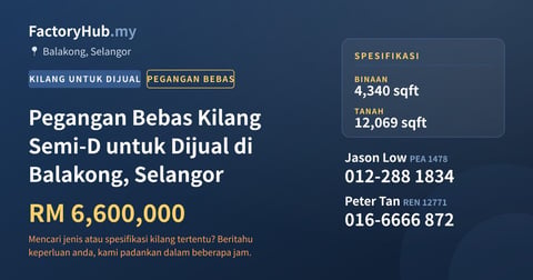 Kilang Untuk Dijual - Pegangan Bebas Kilang Semi-D untuk Dijual di Balakong, Selangor - Balakong, Selangor