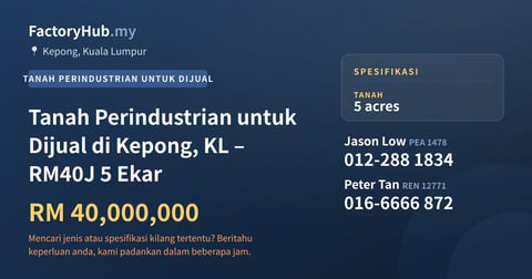 Tanah Untuk Dijual - Tanah Perindustrian untuk Dijual di Kepong, KL – RM40J 5 Ekar - Kepong, Kuala Lumpur