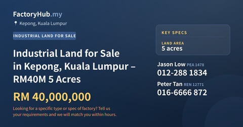 Land For Sale - Industrial Land for Sale in Kepong, Kuala Lumpur – RM40M 5 Acres - Kepong, Kuala Lumpur