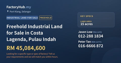 Land For Sale - Freehold Industrial Land for Sale in Costa Lagenda, Pulau Indah - Port Klang, Selangor