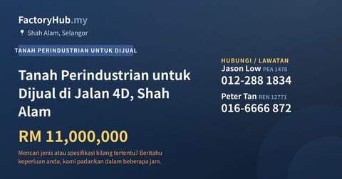 Tanah Untuk Dijual - Tanah Perindustrian untuk Dijual di Jalan 4D, Shah Alam - Shah Alam, Selangor