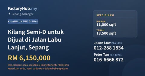 Kilang Untuk Dijual - Kilang Semi-D untuk Dijual di Jalan Labu Lanjut, Sepang - Sepang, Selangor