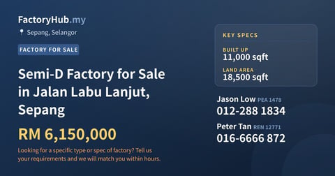 Factory For Sale - Semi-D Factory for Sale in Jalan Labu Lanjut, Sepang - Sepang, Selangor