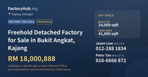 Factory For Sale - Freehold Detached Factory for Sale in Bukit Angkat, Kajang - Kajang, Selangor