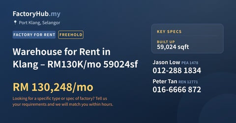 Factory For Rent - Warehouse for Rent in Klang – RM130K/mo 59024sf - Port Klang, Selangor