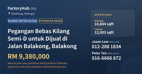 Kilang Untuk Dijual - Pegangan Bebas Kilang Semi-D untuk Dijual di Jalan Balakong, Balakong - Balakong, Selangor