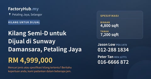 Kilang Untuk Dijual - Kilang Semi-D untuk Dijual di Sunway Damansara, Petaling Jaya - Petaling Jaya, Selangor