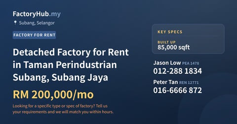 Factory For Rent - Detached Factory for Rent in Taman Perindustrian Subang, Subang Jaya - Subang, Selangor
