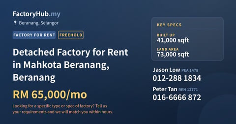 Factory For Rent - Detached Factory for Rent in Mahkota Beranang, Beranang - Beranang, Selangor