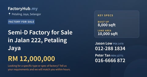 Factory For Sale - Semi-D Factory for Sale in Jalan 222, Petaling Jaya - Petaling Jaya, Selangor