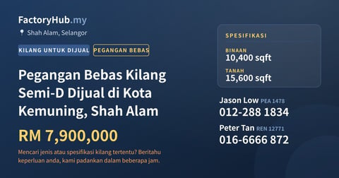 Kilang Untuk Dijual - Pegangan Bebas Kilang Semi-D Dijual di Kota Kemuning, Shah Alam - Shah Alam, Selangor