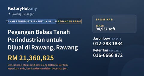 Tanah Untuk Dijual - Pegangan Bebas Tanah Perindustrian untuk Dijual di Rawang, Rawang - Rawang, Selangor