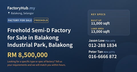 Factory For Sale - Freehold Semi-D Factory for Sale in Balakong Industrial Park, Balakong - Balakong, Selangor