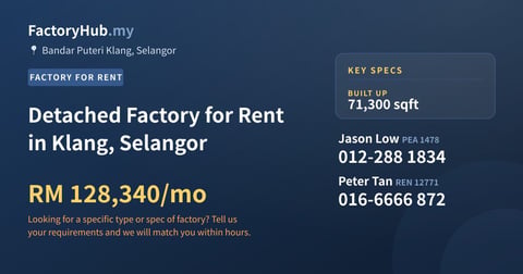 Factory For Rent - Detached Factory for Rent in Klang, Selangor - Bandar Puteri Klang, Selangor