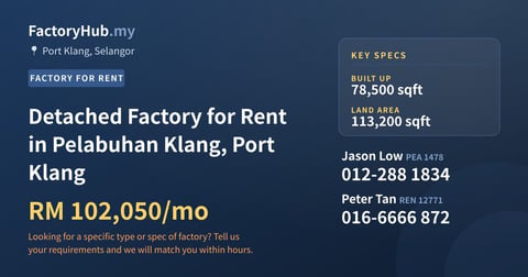 Factory For Rent - Detached Factory for Rent in Pelabuhan Klang, Port Klang - Port Klang, Selangor