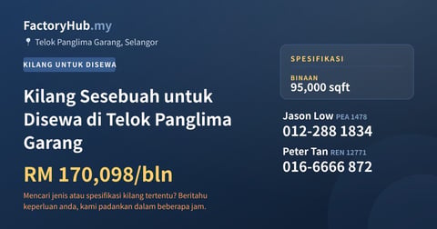 Kilang Untuk Disewa - Kilang Sesebuah untuk Disewa di Telok Panglima Garang - Telok Panglima Garang, Selangor