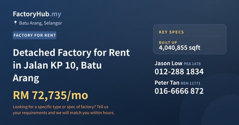 Factory For Rent - Detached Factory for Rent in Jalan KP 10, Batu Arang - Batu Arang, Selangor