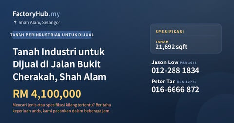 Tanah Untuk Dijual - Tanah Industri untuk Dijual di Jalan Bukit Cherakah, Shah Alam - Shah Alam, Selangor