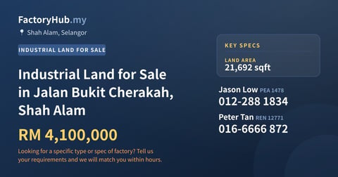 Land For Sale - Industrial Land for Sale in Jalan Bukit Cherakah, Shah Alam - Shah Alam, Selangor