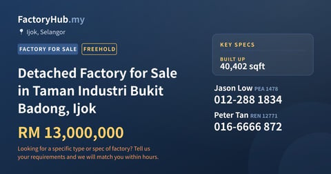 Factory For Sale - Detached Factory for Sale in Taman Industri Bukit Badong, Ijok - Ijok, Selangor