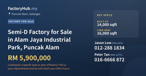 Factory For Sale - Semi-D Factory for Sale in Alam Jaya Industrial Park, Puncak Alam - Puncak Alam, Selangor
