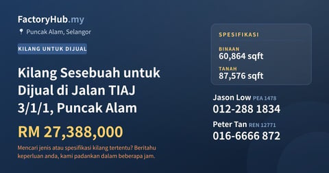 Kilang Untuk Dijual - Kilang Sesebuah untuk Dijual di Jalan TIAJ 3/1/1, Puncak Alam - Puncak Alam, Selangor
