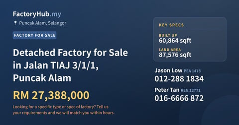 Factory For Sale - Detached Factory for Sale in Jalan TIAJ 3/1/1, Puncak Alam - Puncak Alam, Selangor
