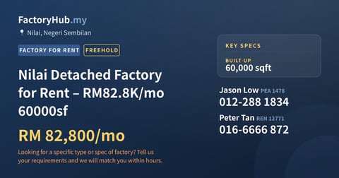 Factory For Rent - Nilai Detached Factory for Rent – RM82.8K/mo 60000sf - Nilai, Negeri Sembilan