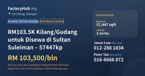Kilang Untuk Disewa - RM103.5K Kilang/Gudang untuk Disewa di Sultan Suleiman – 57447kp - Port Klang, Selangor