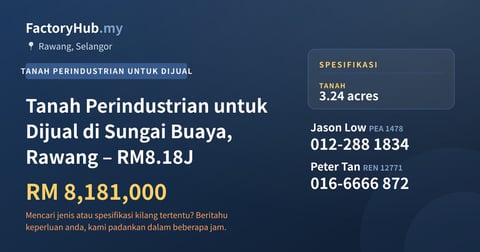 Tanah Untuk Dijual - Tanah Perindustrian untuk Dijual di Sungai Buaya, Rawang – RM8.18J - Rawang, Selangor